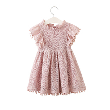 Ropa para niños y niñas, vestido de princesa de manga voladora con encaje hueco, moda 2024 - compra barato