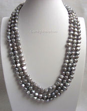 Collar de perlas barrocas de agua dulce, 18 ", 3 filas, 9-10mm, gris 2024 - compra barato