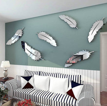 1Set 3D Mirror Feather Decal DIY Wall Stickers Removable Art Mural Home Bedroom Living Room Decor Decorative Wall Art Sticker 2024 - buy cheap