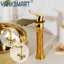 YANKSMART-grifo giratorio de Latón Dorado dorado para lavabo, grifería giratoria para cocina y baño, mezclador montado en cubierta 2024 - compra barato