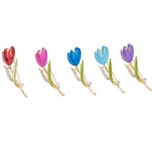 Broche de tulipán de diamantes de imitación Pin esmaltado insignia flor Collar aguja broche ropa broches mujeres joyería de moda regalo 2024 - compra barato