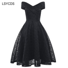 Женское кружевное платье LSYCDS, винтажное черное платье с коротким рукавом и треугольным вырезом в стиле ретро на лето 2024 - купить недорого