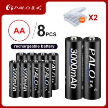 PALO 8 шт. 100% оригинальные батареи 1,2 в AA 3000 мАч Ni-MH 2a 2A AA перезаряжаемая батарея для камеры, игрушечного фонарика 2024 - купить недорого