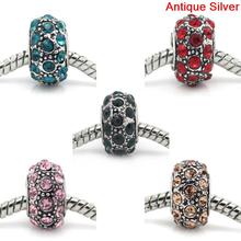 DoreenBeads European Charm Beads Silver Color W/Rhinestone Mixed 13x8mm,Hole:Approx:5mm,5PCs  new 2024 - buy cheap