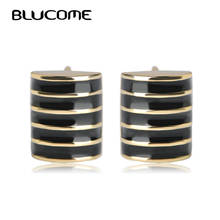 Blucome Fashion Enamel Black Stripe Stud Earrings For Women Gold-color Copper Earrings Geometric Punk Party Ear Jewelry Aretes 2024 - buy cheap