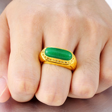 Anel masculino dourado com strass, anel verde de casamento, acessórios de joias, bague homme, tamanho grátis 2024 - compre barato