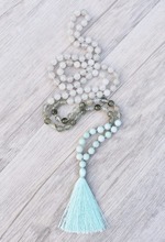 Sky Mala ожерелье из амазонита 108 Mala Beads ожерелье с ручным узелком медитационные бусины молитвенные ожерелья 2024 - купить недорого