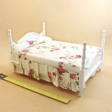 1pcs 1/12 Dollhouse white bed Wooden Furniture toy Miniature simulation bedroom pretend play toys for children girls dolls new 2024 - buy cheap