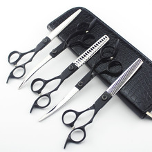 6 kit professional Japan 7 '' black handle pet dog grooming hair scissors cutting shears thinning barber hairdressing scissors 2024 - buy cheap