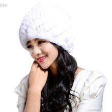 MwOiiOwM New item Fluffy Women Russian 100% Fur Knitted Hat Head Ski Cap Winter Warm Fur Female Headwear Headdress 14 colors 2024 - buy cheap