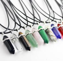 Hexagonal Column Necklaces Pendant Natural Crystal Pink Purple Stone Bullet Choker Leather  Necklace Women Jewelry Fashion Gift 2024 - buy cheap