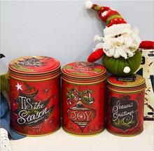 Caja de almacenamiento de lata de felicitación para Navidad, contenedor de hierro de forma redonda, caja de Metal para dulces, caja de regalo de Navidad 2024 - compra barato