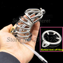 Stainless Steel Male Chastity Belt With Catheter Barbed Anti-off Ring,Chastity Lock,Cock Cage,Penis Rings,BDSM Sex Toy For Man 2024 - buy cheap