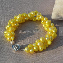 Pulsera de perlas al por mayor-Color amarillo 6-7mm 7,5 pulgadas auténtica pulsera de perlas de agua dulce joyería de forma barroca. envío Gratis 2024 - compra barato