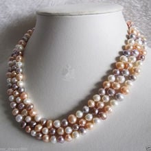 Genuine 3 Rows 8-9MM Natural White Pink Purple Freshwater Pearl Necklace 2024 - buy cheap