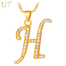 Colar com pingente de letras u7 h, corrente dourada, alfabeto, presente para mulheres, cristal de zircônia 2024 - compre barato