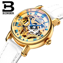Швейцарские роскошные женские часы BINGER брендовые механические наручные часы-скелетоны сапфировые часы с ремешком из натуральной кожи 2024 - купить недорого