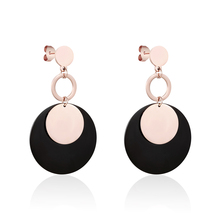 Pendientes de círculo grande de acero y titanio para mujer, color negro, plateado, oro rosa, de alta calidad 2024 - compra barato