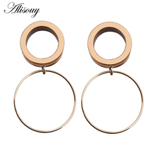 Alisouy 1 Pair classic stainless steel dangle circle ear plugs and tunnels body jewelry ear gauges 6-16mm ear expander piercing 2024 - buy cheap