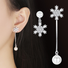 Utimtree 2018 New Fashion Snowflake Crystal Asymmetric Earrings For Women Rhinestone Simulated Pearl Tassel Drop Earring Jewelry 2024 - buy cheap