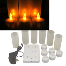 Conjunto de 6 led fosco recarregável flameless tealight vela lâmpada waxless natal/casamento/igreja/bar decoração festa âmbar vermelho 110/220v 2024 - compre barato