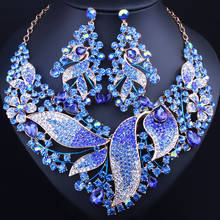 African Beads Jewelry Full Crystal Rhinestones Leaf shaped Necklace Earrings set Luxury Bridal Jewelry sets 2024 - buy cheap