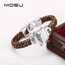 MOSU Hot anime Attack on Titan Silver Alloy Bracelets Scout Regiment Leather Woven Punk Bangle cosplay jewelry can drop shipping 2024 - buy cheap