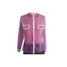 New Latex Coat 100% Rubber Women Lapel Purple Long Sleeves Zip Top 0.4mm XXS-XXL 2024 - buy cheap