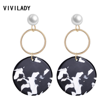 VIVILADY, Pendientes colgantes de gota de acrílico redondo largo bohemio para mujer, ácido acético tortoishell, accesorio de perla de imitación, regalo de joyería 2024 - compra barato