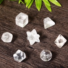 Pedras de cristal de quartzo puras, 7 peças puras pedras de cristal prato de pedras sagradas geométricas de cura reiki, artesanato esculpido, fabricação de jóias de 18-25mm 2024 - compre barato