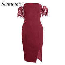 Samuume Women Elegant Lace Print Patchwork Midi Wrap Dresses Short Sleeve Empire Slash Neck Sheath Party Dresses Ladies S1803241 2024 - buy cheap