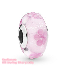 Spring 100% 925 Sterling Silver Pink Flower Glass Charm beads Fits Original Pandora bracelets Jewelry Making 2024 - buy cheap