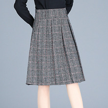 2020 Spring New Vintage Plaid Woolen Pleated Skirt High-waist Saias Na Altura Do Joelho Office Skirts Womens Free Shipping 2024 - buy cheap