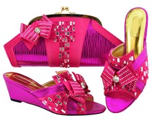 Wonderful magenta-Zapatos con pajarita y bolsa grande de cristal para mujer, zapatos africanos, juego de bolso MM1072 2024 - compra barato