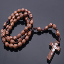 Catholic Handmade Woven Wooden Beads Brown Rosary Wooden Bead Necklace Prayer Rosary Religious Jewelry Jesus Jewelry Gift 2024 - buy cheap
