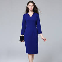 Hot Sale New Bodycon Dresses Spring Summer Women Elegant Solid V-Neck Long Sleeve Plus Size Office Lady Pencil Dress Vestidos 2024 - buy cheap