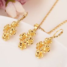 4 golden flowers assembled beautiful 24 k Fine Gold Filled Flower set Jewelry Pendant Chain Earrings Bride Wedding Bijoux giftd 2024 - buy cheap