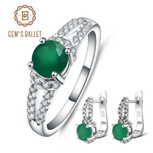 Gem's conjunto de brincos de balé redondos 0,81ct, anéis de ágata verde, 925, prata esterlina natural, joias finas para presente de esposa 2024 - compre barato