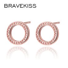 BRAVEKISS Trendy AAA+ Cubic Zirconia Stud Earrings for Women Korean Girls New Studs Rose Gold Wedding Fashion Jewelry BUE0531 2024 - buy cheap
