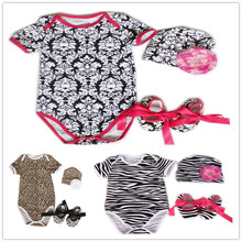 Body floral para bebês meninas 4 peças, conjunto de roupas para recém-nascidos, estampa de leopardo, camiseta infantil de algodão para 0-2 anos 2024 - compre barato