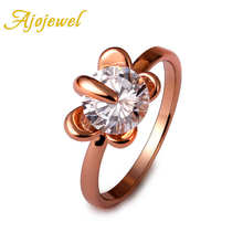 Ajojewel Rose Gold Ring Zircon Wedding Jewelry Flower Design Women Rings Wholesale Drop Ship 2019 2024 - buy cheap