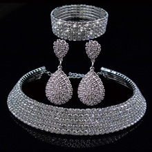 Fooderwerk Jewelry Bride Classic Rhinestone Crystal Choker Necklace Earrings Bracelet Wedding Jewelry Sets Wedding Accessories 2024 - buy cheap