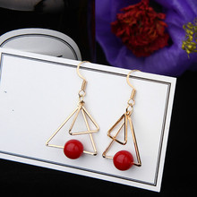 Fashion Jewelry Simple Round Beads Red Double Size Triangle Earrings Bohemian Earrings Women Elegant Geometric Earrings 2024 - buy cheap