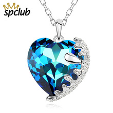 Elegant Crystals From Swarovski Necklaces Women Angel Heart Pendant Blue Austrian Rhinestone Chic Fashion Jewelry Gift 2024 - buy cheap
