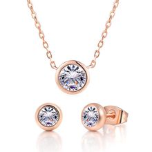 MxGxFam Rose Gold Color Bezel Setting Zircon Pendant Necklace and Stud Earring Jewelry set For Women Russian Gold High Quality 2024 - buy cheap
