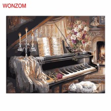 Piano cat picture Painting By Numbers DIY Hand painted 40*50cm oil painting wall pictures for living room coloring by numbers 2024 - buy cheap