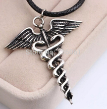 Vintage Silver Angel Wings Magic Wand Caduceus Necklace Charms Statement Leather Choker Necklaces Pendants Women Jewelry DIYQ480 2024 - buy cheap