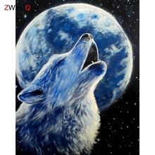 Mosaico de diamantes redondo completo de Lobo, Luna 5D, bordado diamante punto cruz Lobo Luna cuadrada completa, pintura de diamantes, punto de cruz, luna de lobo 2024 - compra barato