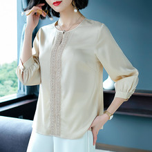 Vintage Lace Womens Tops and Blouses Fashion Real Silk Blouse Women 2019 Office Lady O-neck Spring Summer Women's Shirts XQ033 2024 - buy cheap