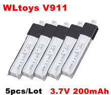 Batería li-po de 3,7 V y 200mAh para WLtoys V911, piezas de repuesto de 4 canales RC para helicóptero, 5 unids/lote 2024 - compra barato